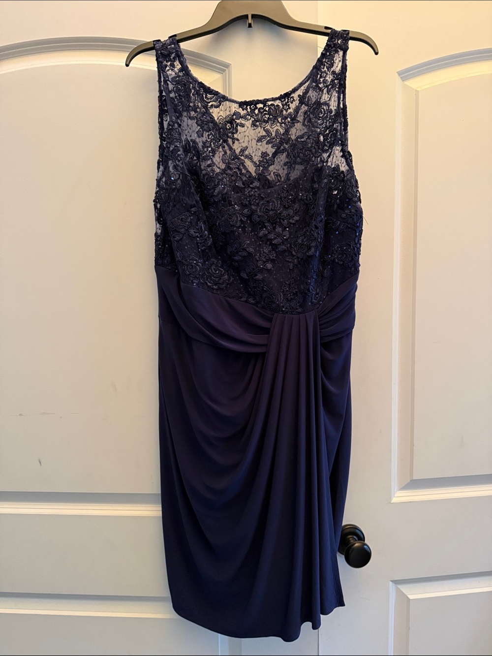 MARINA Navy Lace Bodice Midi Dress